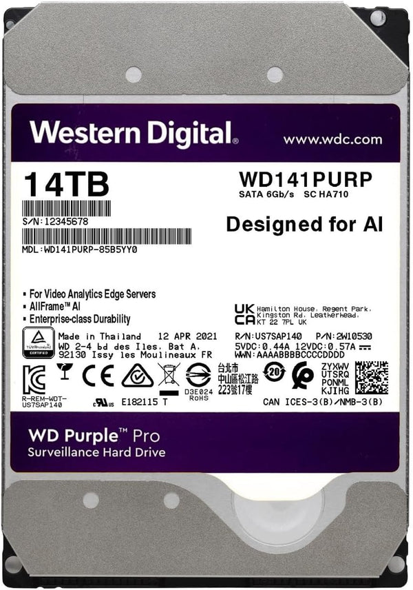 Western Digital Purple 14TB Surveillance HDD – WD140PURZ / WD141PURZ / WD141PURP,  3.5" SATA, 512MB Cache, 6Gb/s