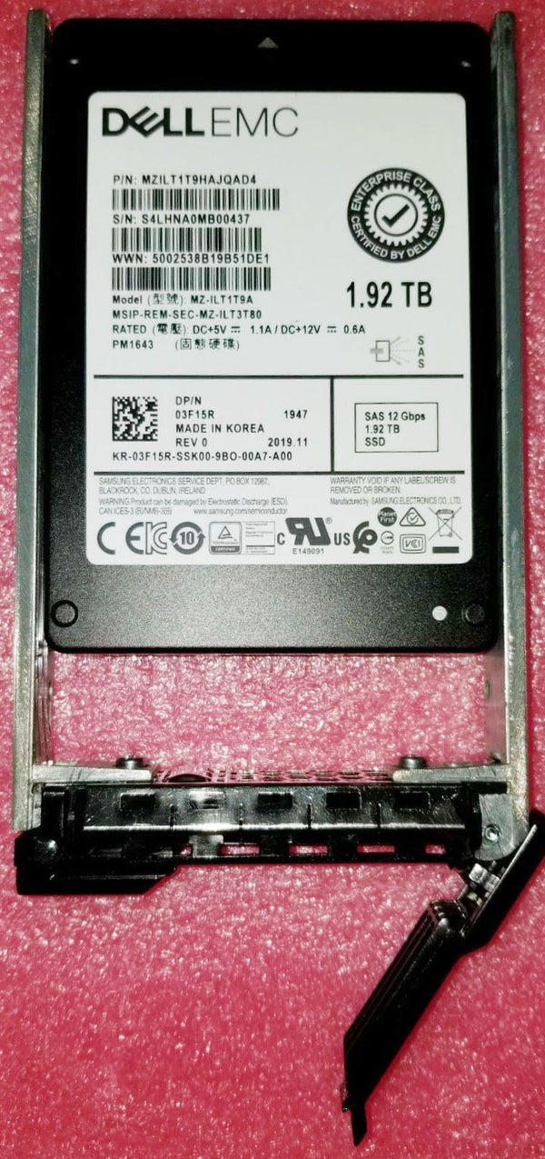 Dell 3F15R 1.92TB SFF 2.5 TLC 12Gbs SAS SSD