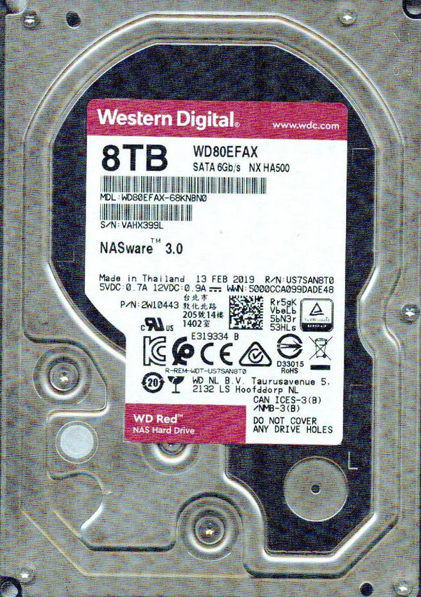 Western Digital 8TB WD Red NAS Hard Drive - 3.5 SATA, 5400RPM, 256MB Cache, WD80EFAX, WD80EFZZ - Internal HDD for NAS & Enterprise PCs